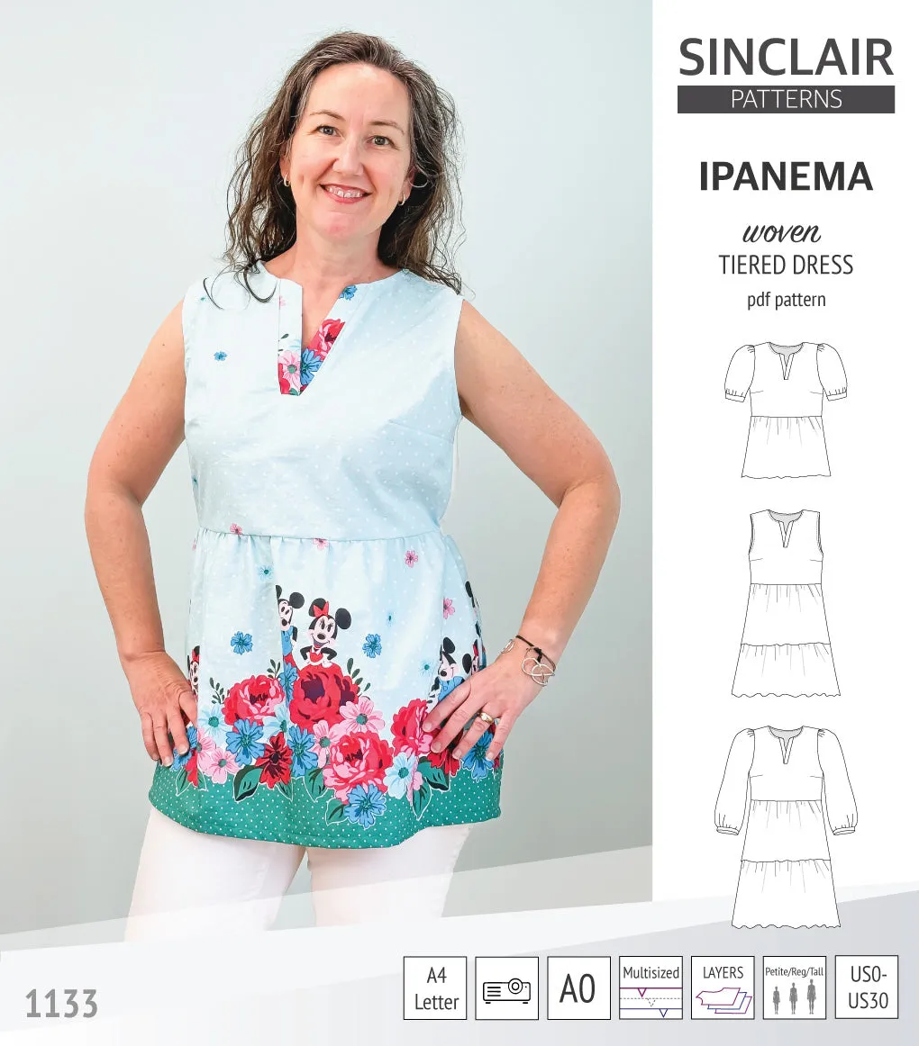 Ipanema tiered woven top and dress with a placket (PDF)