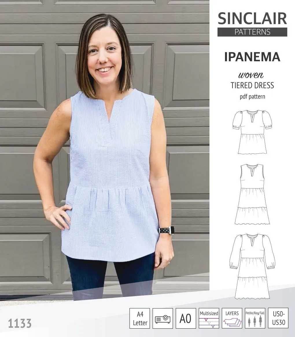Ipanema tiered woven top and dress with a placket (PDF)