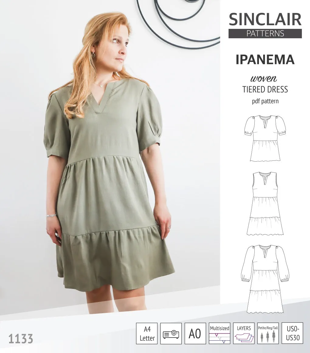 Ipanema tiered woven top and dress with a placket (PDF)