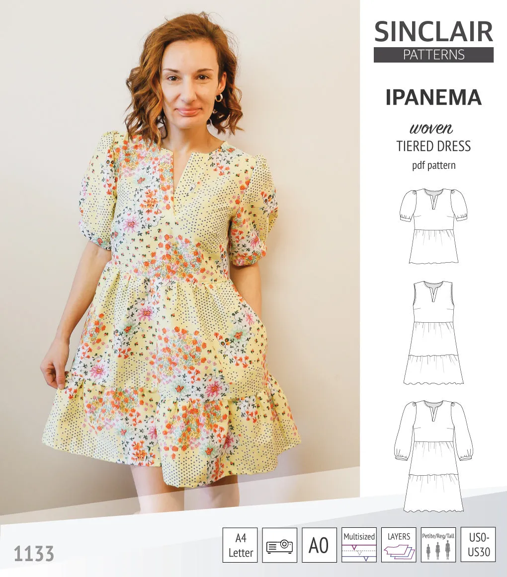 Ipanema tiered woven top and dress with a placket (PDF)
