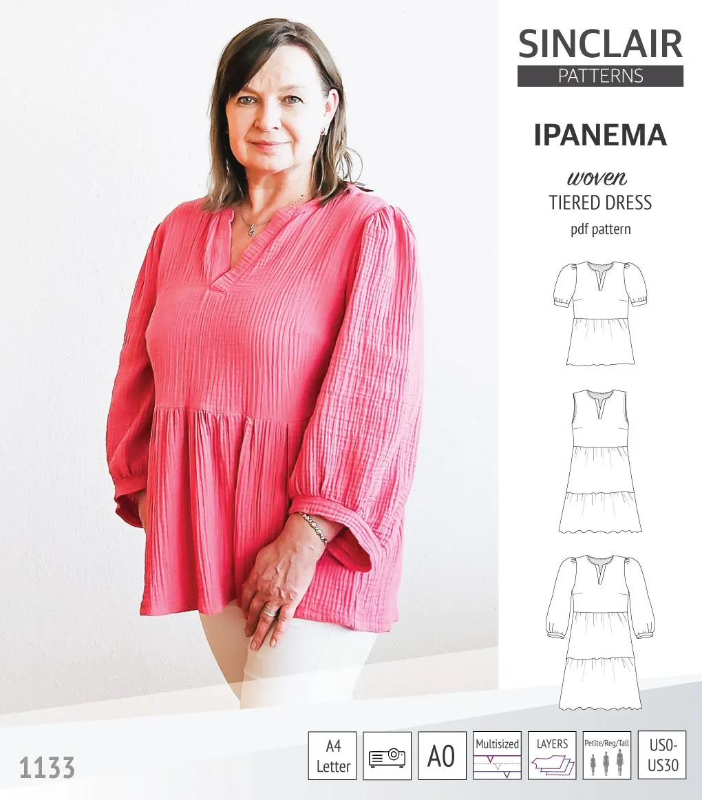 Ipanema tiered woven top and dress with a placket (PDF)