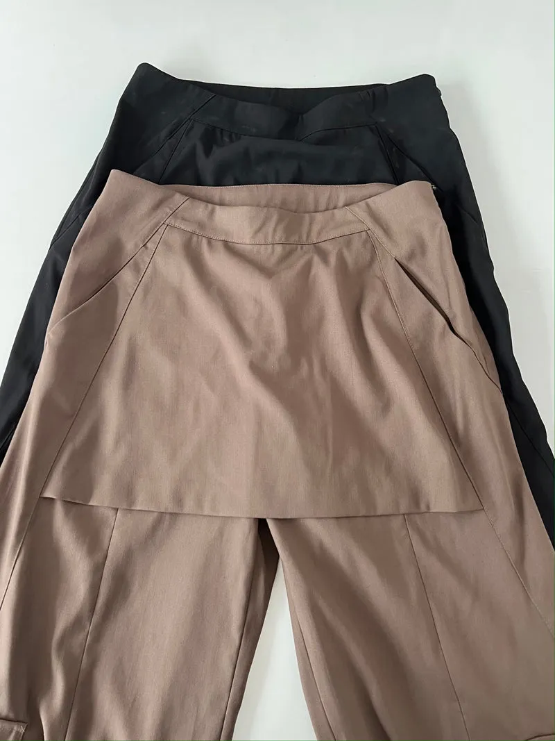 Isabella Solid Color Mini Skirt Long Straight Leg Cargo Double Pocket Pants