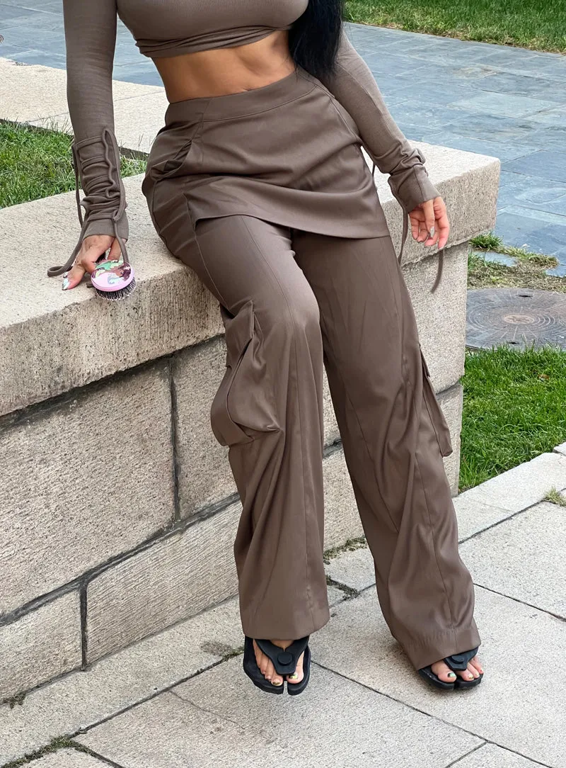 Isabella Solid Color Mini Skirt Long Straight Leg Cargo Double Pocket Pants
