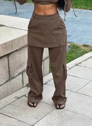 Isabella Solid Color Mini Skirt Long Straight Leg Cargo Double Pocket Pants