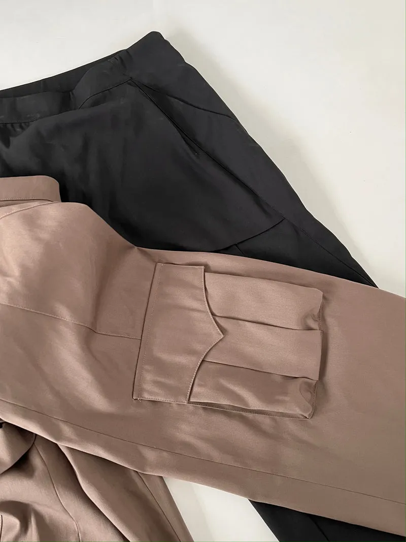Isabella Solid Color Mini Skirt Long Straight Leg Cargo Double Pocket Pants