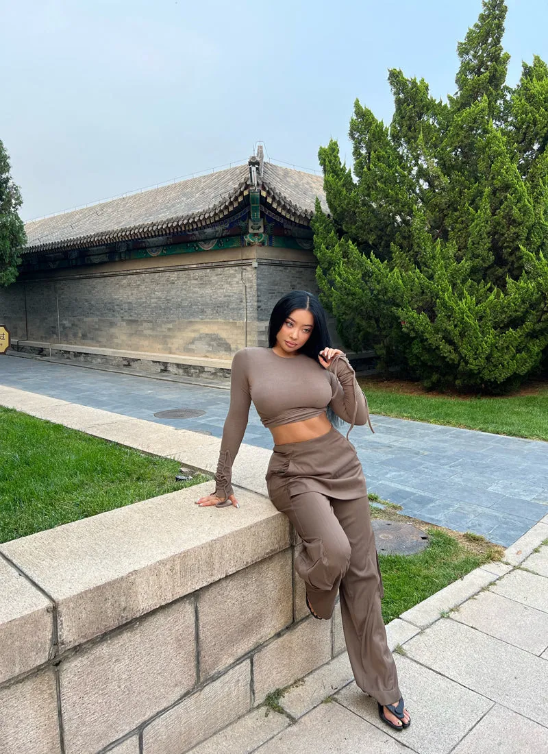 Isabella Solid Color Mini Skirt Long Straight Leg Cargo Double Pocket Pants