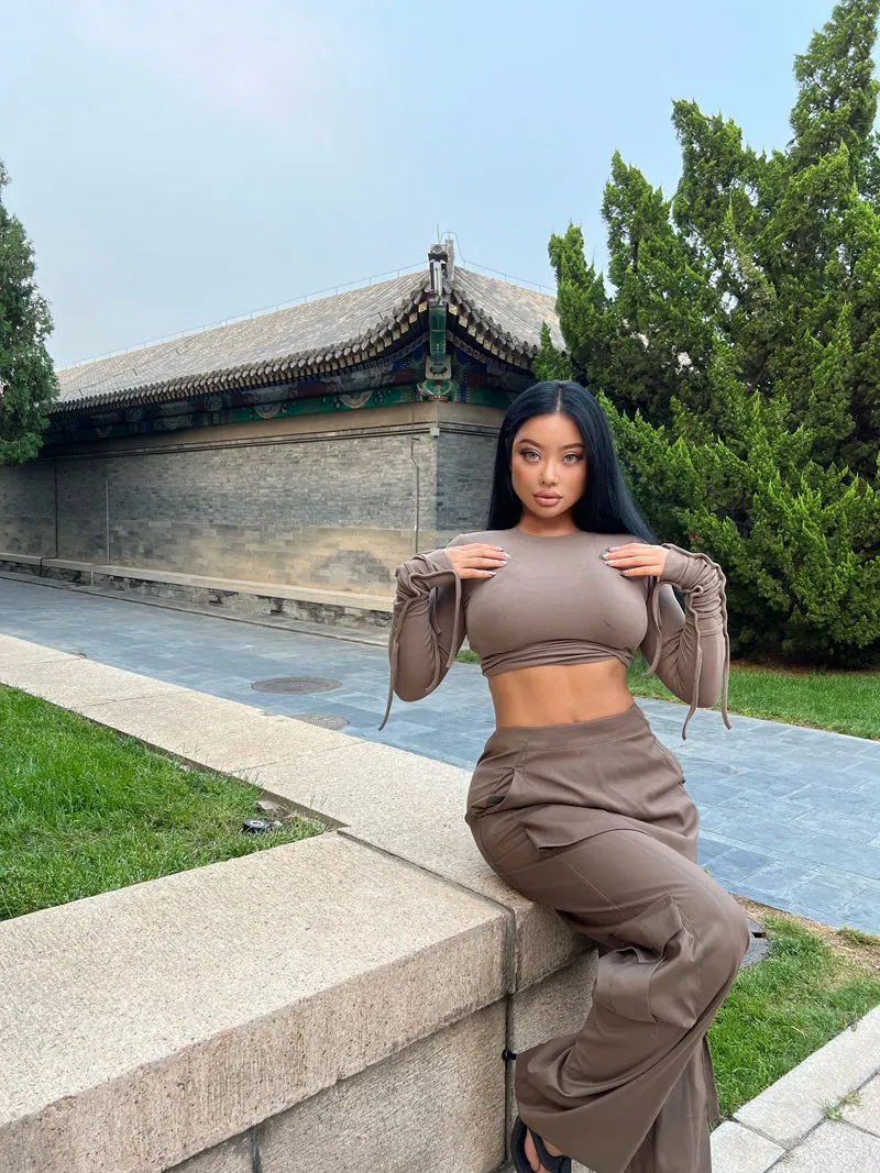 Isabella Solid Color Mini Skirt Long Straight Leg Cargo Double Pocket Pants