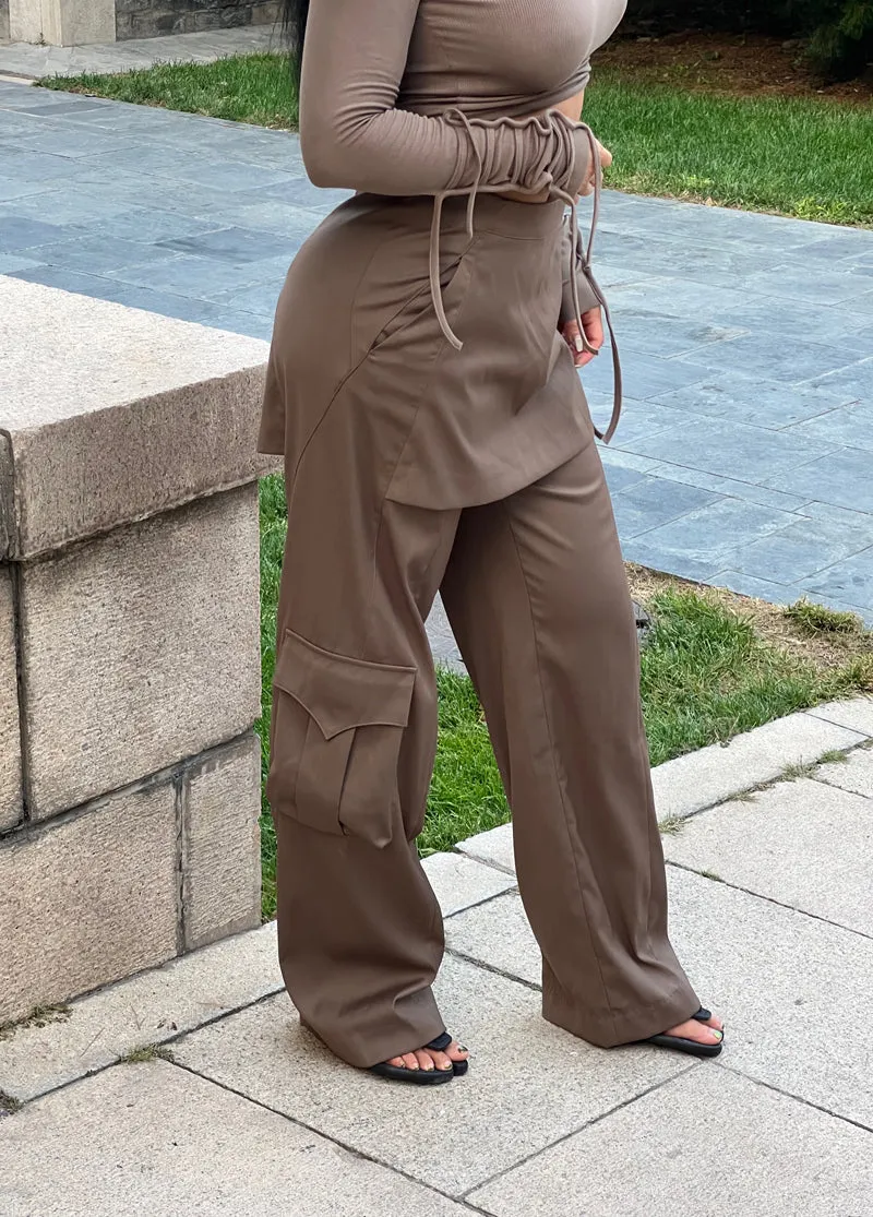 Isabella Solid Color Mini Skirt Long Straight Leg Cargo Double Pocket Pants