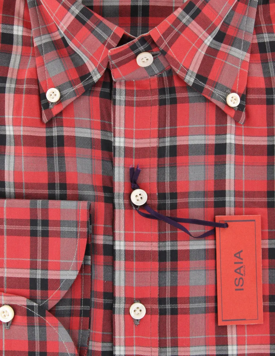 Isaia Red Popover Shirt - Slim