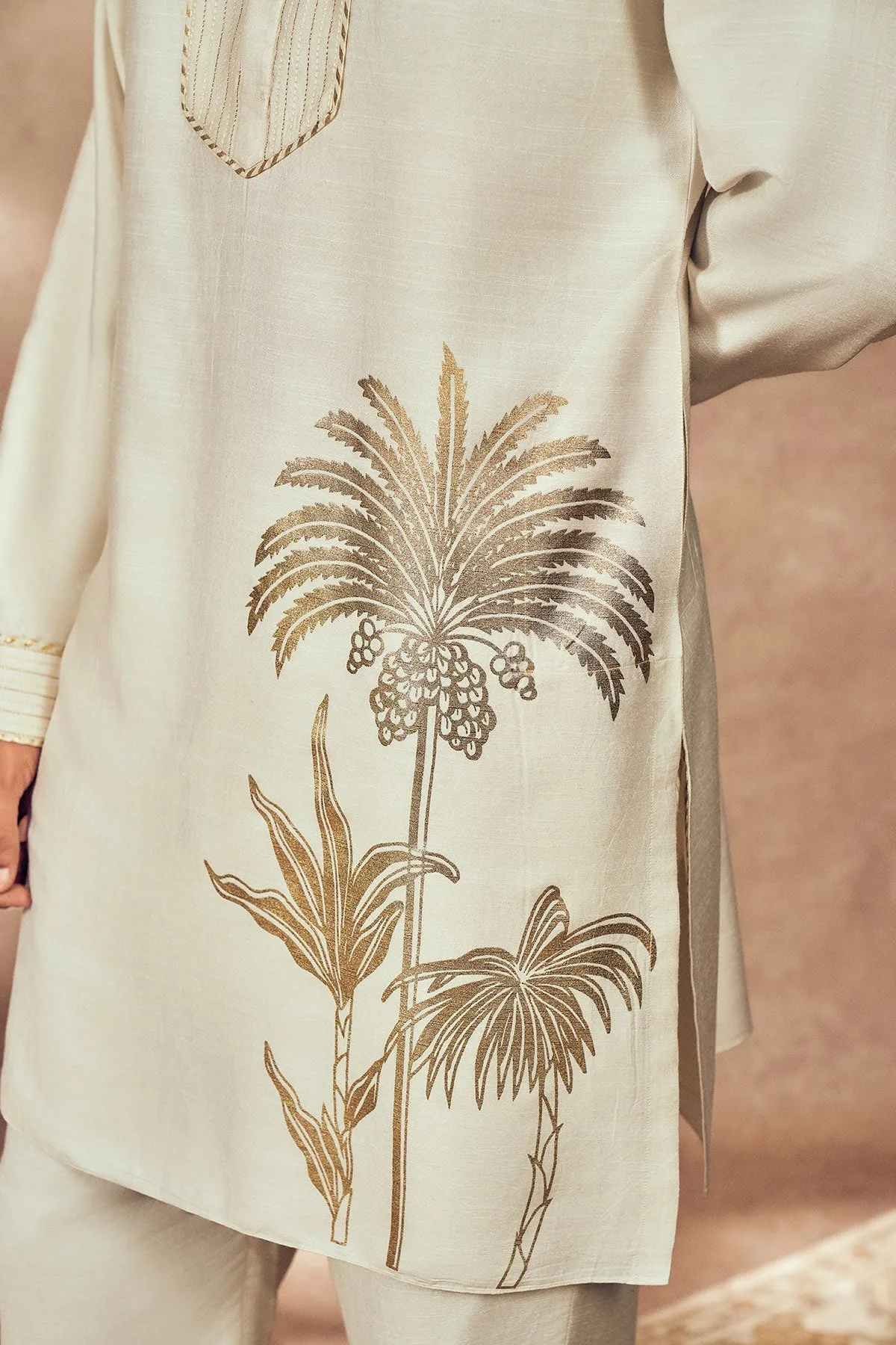 Ivory Palm Blooms Kurta With Pants