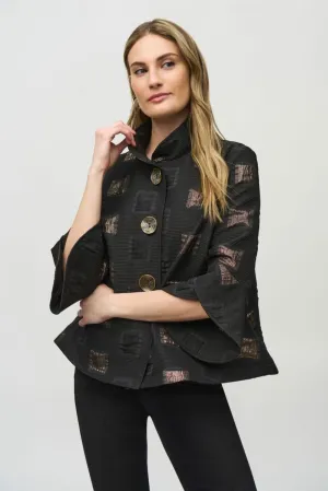 Joseph Ribkoff Black/Gold Geometric Print Trapeze Jacket 244205