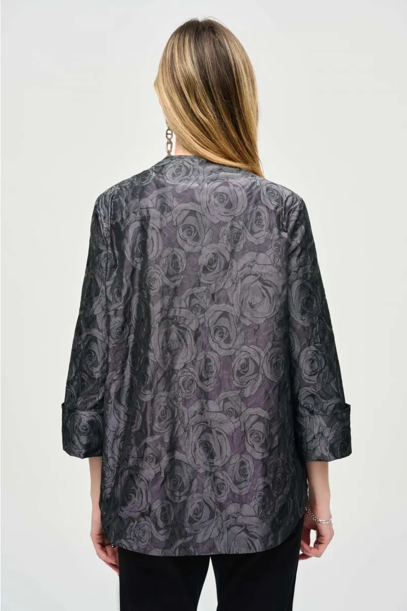 Joseph Ribkoff Black/Grey Floral Print Asymmetric Swing Jacket 243327