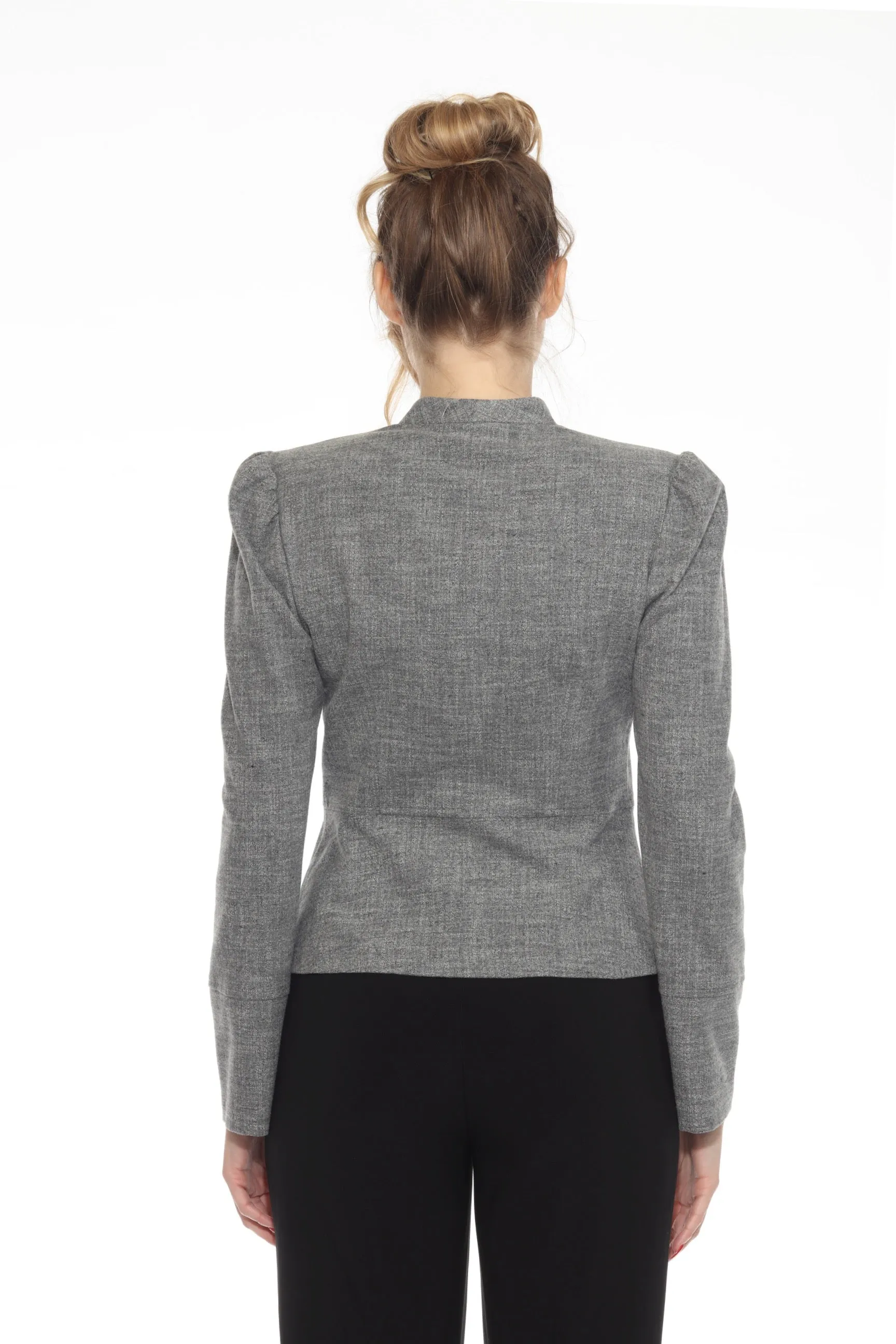 Joseph Ribkoff Grey Melange Puff Sleeve Peplum Jacket 244207