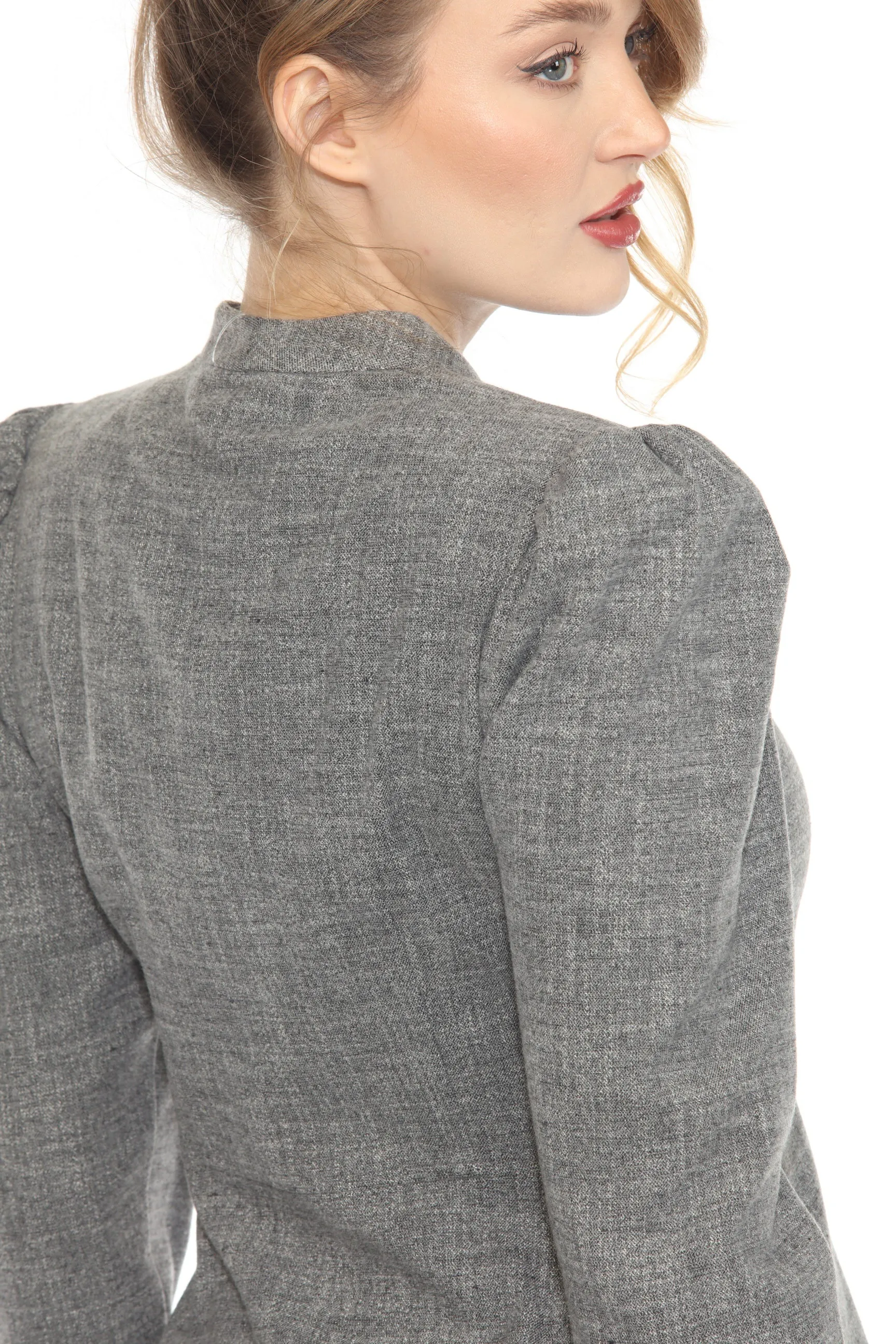 Joseph Ribkoff Grey Melange Puff Sleeve Peplum Jacket 244207