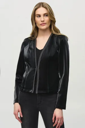 Joseph Ribkoff Leatherette Jacket with Rhinestone Trim Jr244905