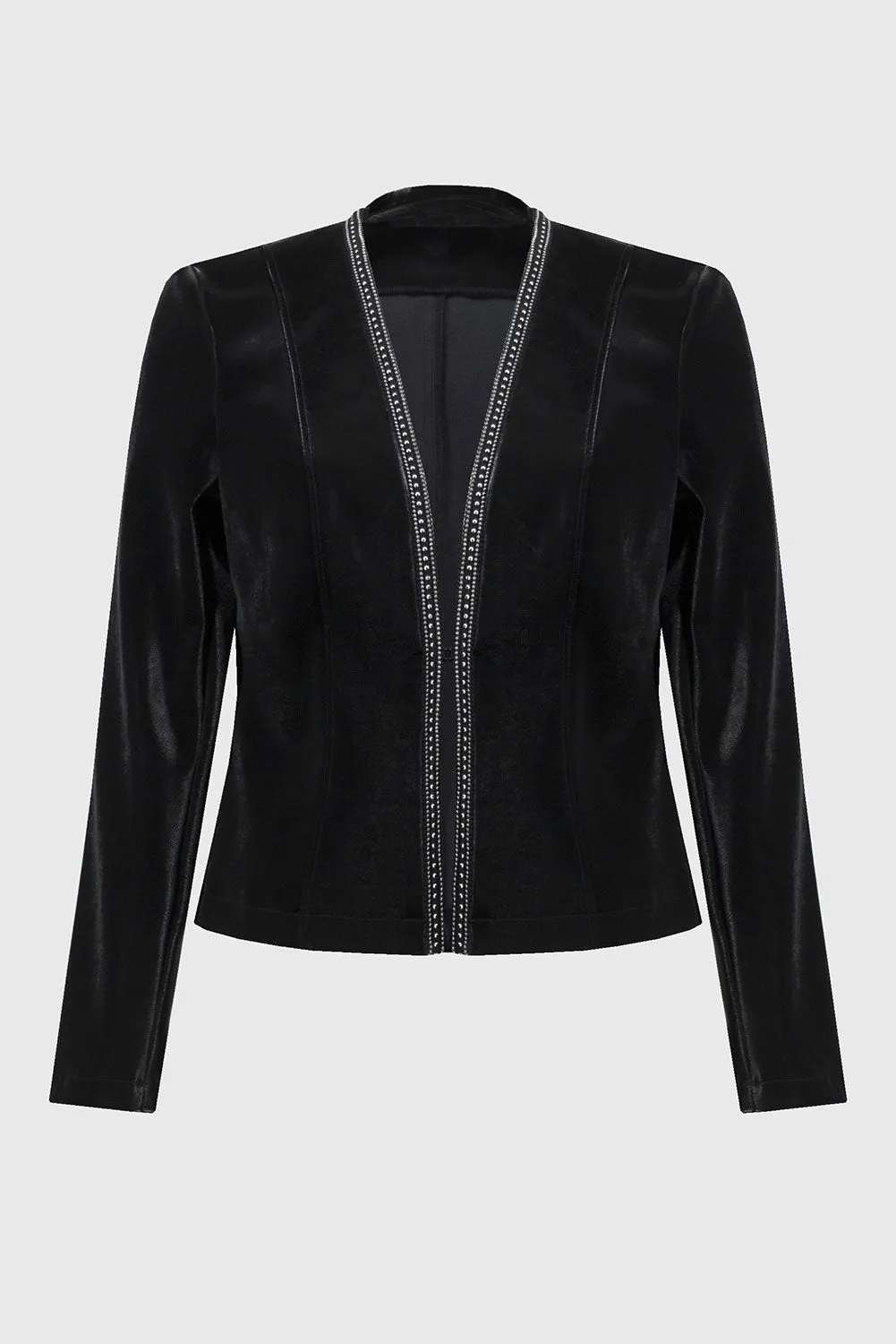 Joseph Ribkoff Leatherette Jacket with Rhinestone Trim Jr244905