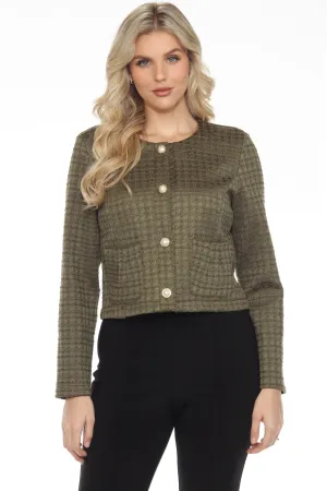 Joseph Ribkoff Olive Green Textured Houndstooth Jacket 244056