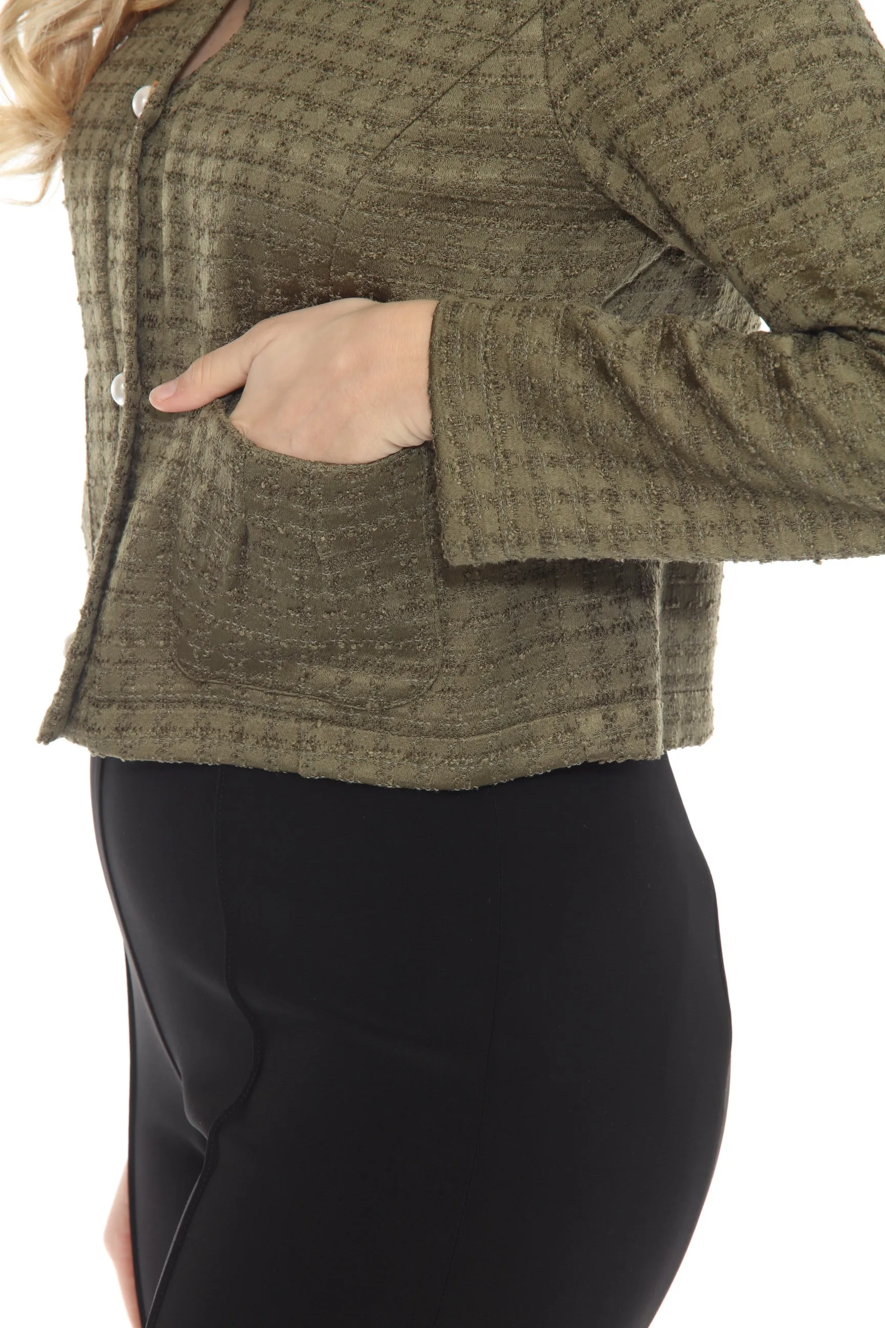 Joseph Ribkoff Olive Green Textured Houndstooth Jacket 244056