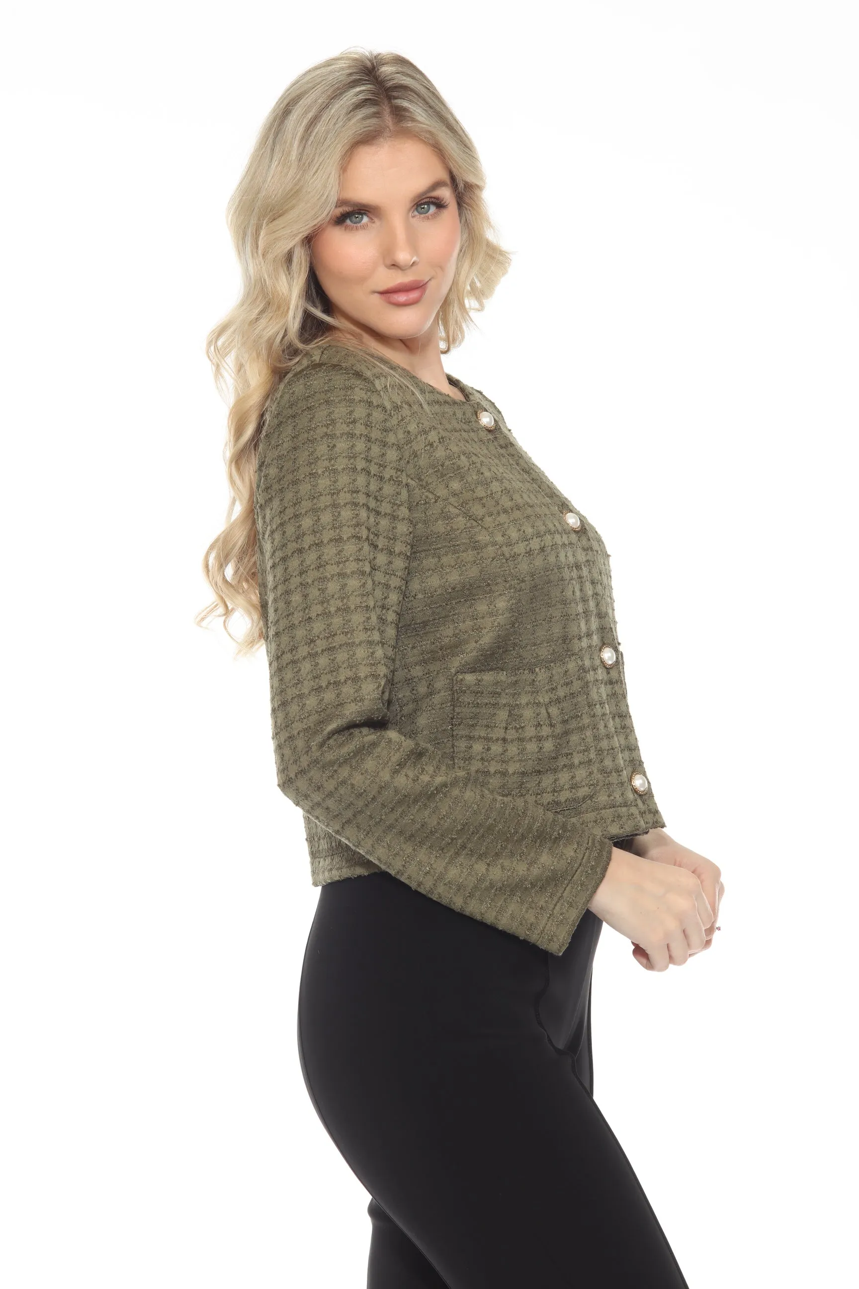 Joseph Ribkoff Olive Green Textured Houndstooth Jacket 244056