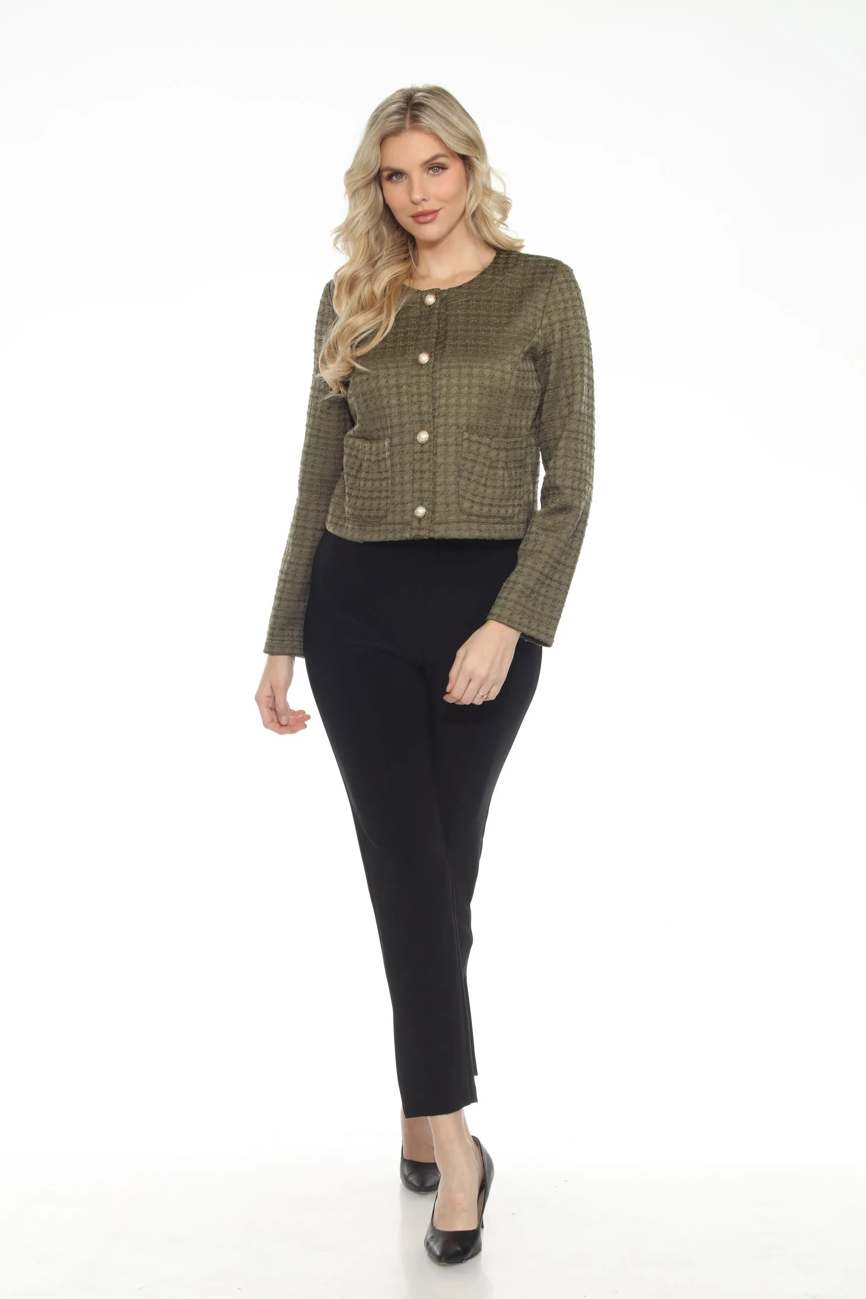 Joseph Ribkoff Olive Green Textured Houndstooth Jacket 244056