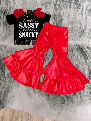 Kids red leather bell bottoms