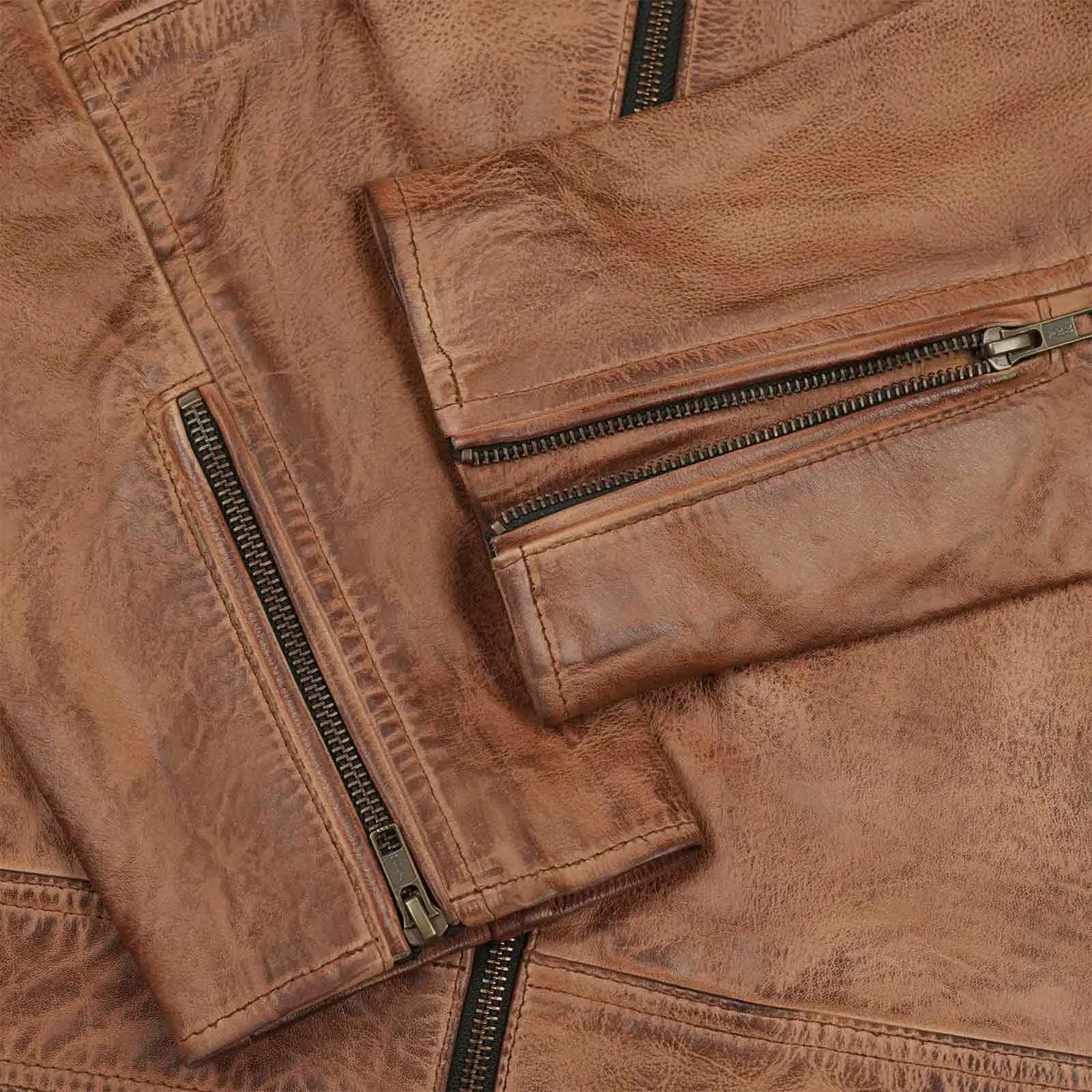 Leatherick Vintage Distressed Tan Brown Leather Jacket