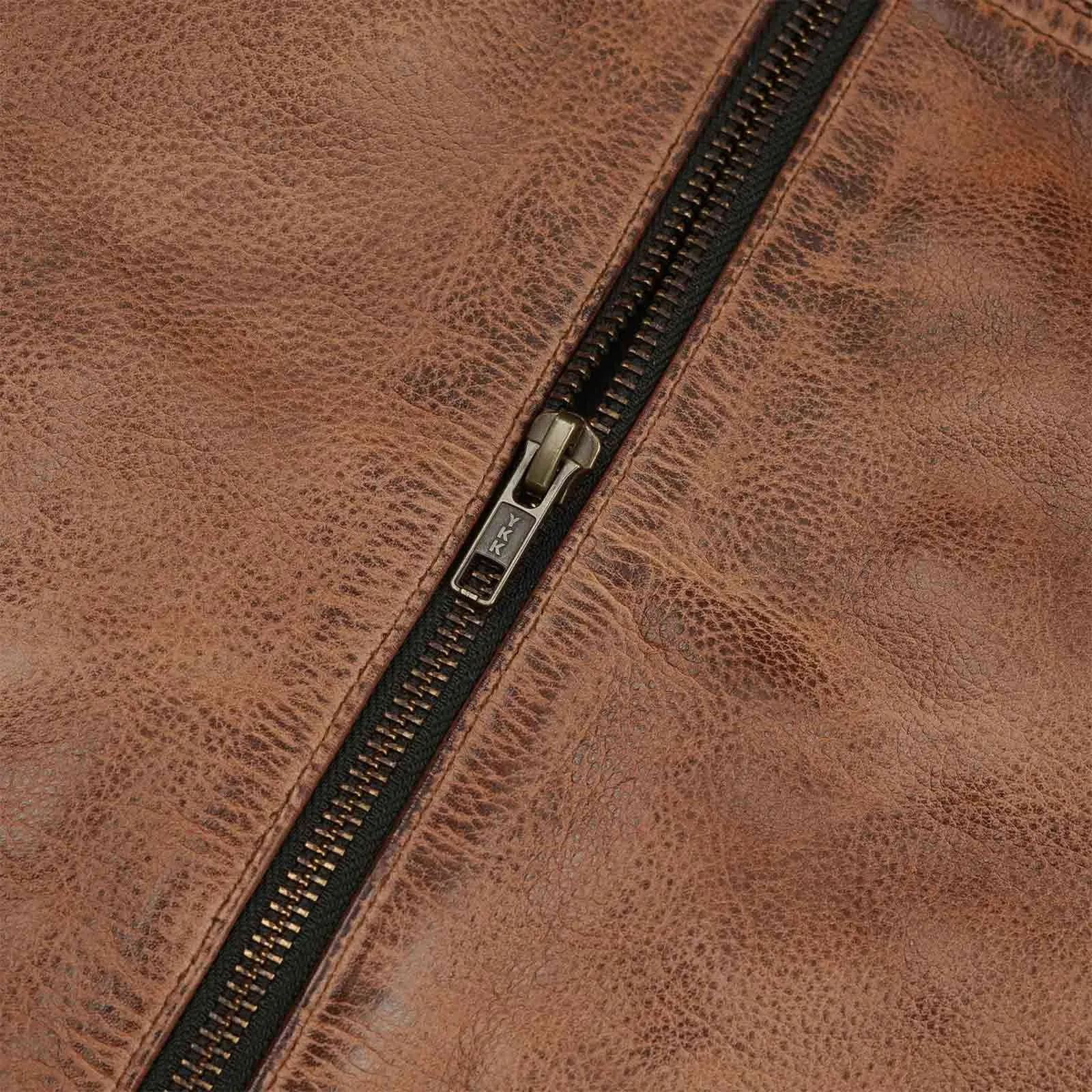 Leatherick Vintage Distressed Tan Brown Leather Jacket