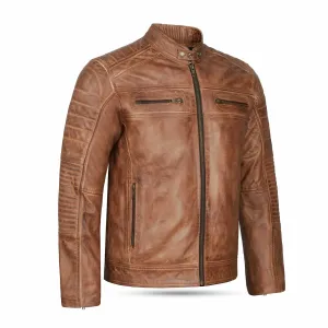 Leatherick Vintage Distressed Tan Brown Leather Jacket