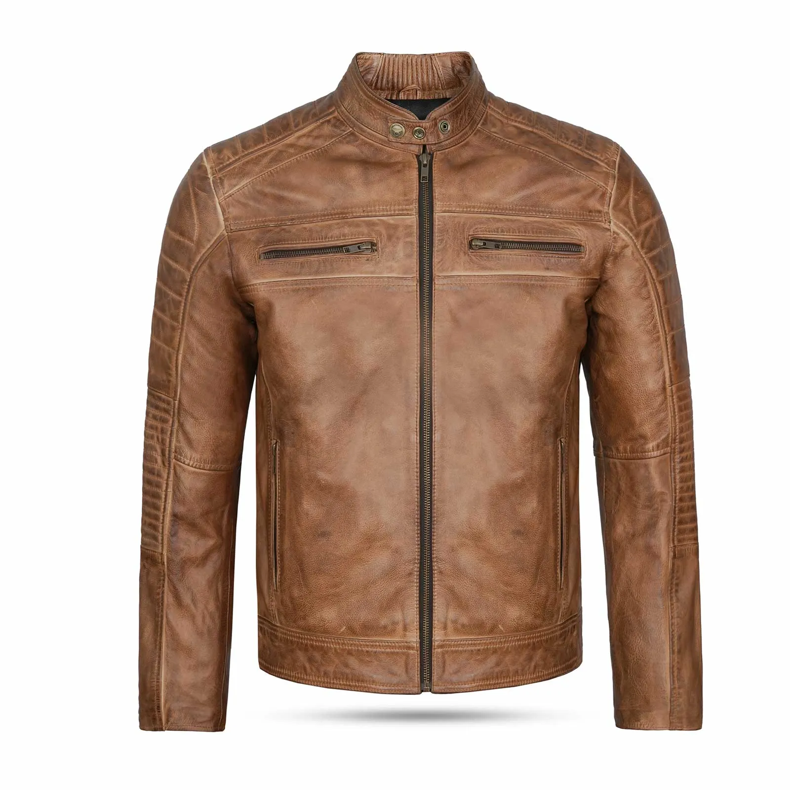 Leatherick Vintage Distressed Tan Brown Leather Jacket