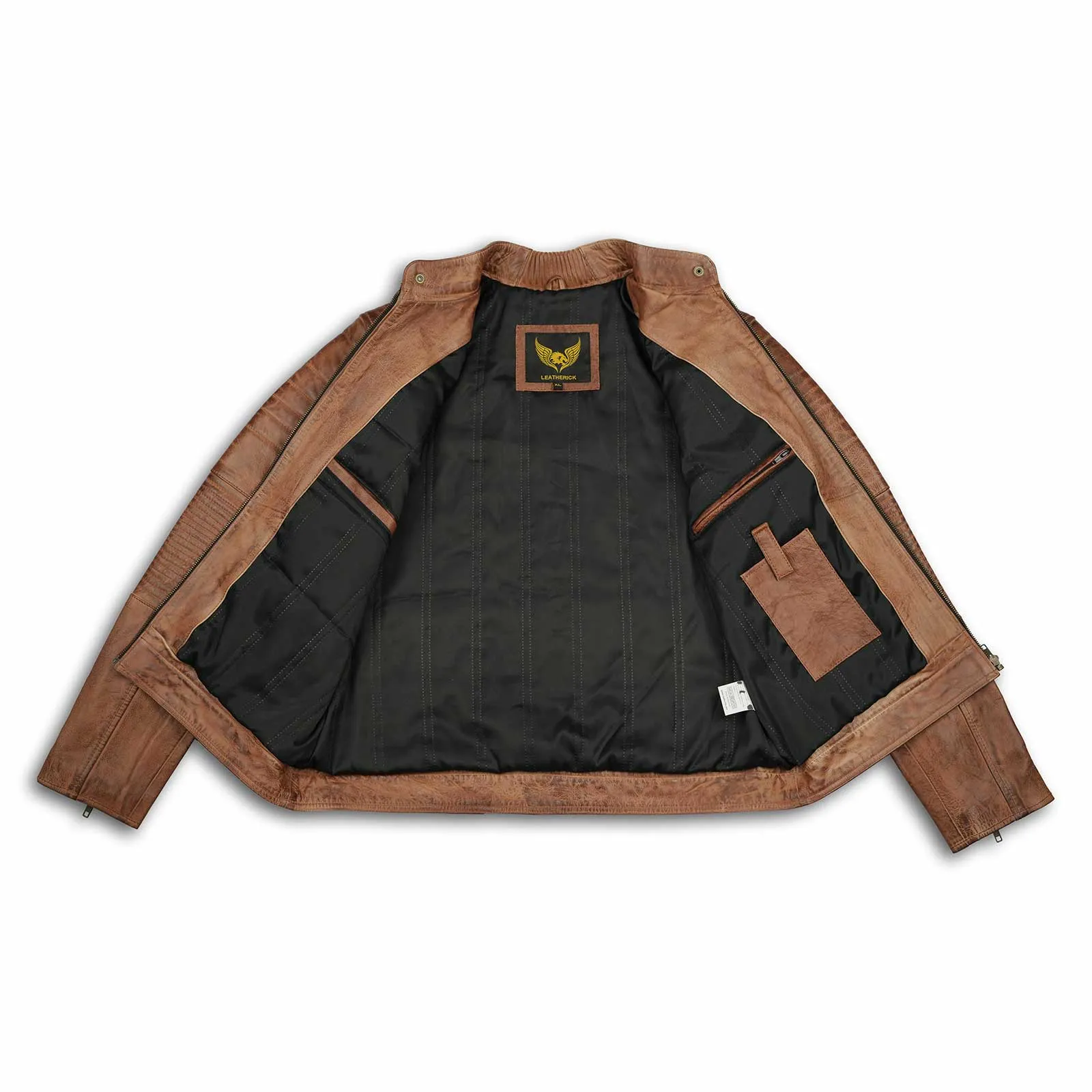 Leatherick Vintage Distressed Tan Brown Leather Jacket
