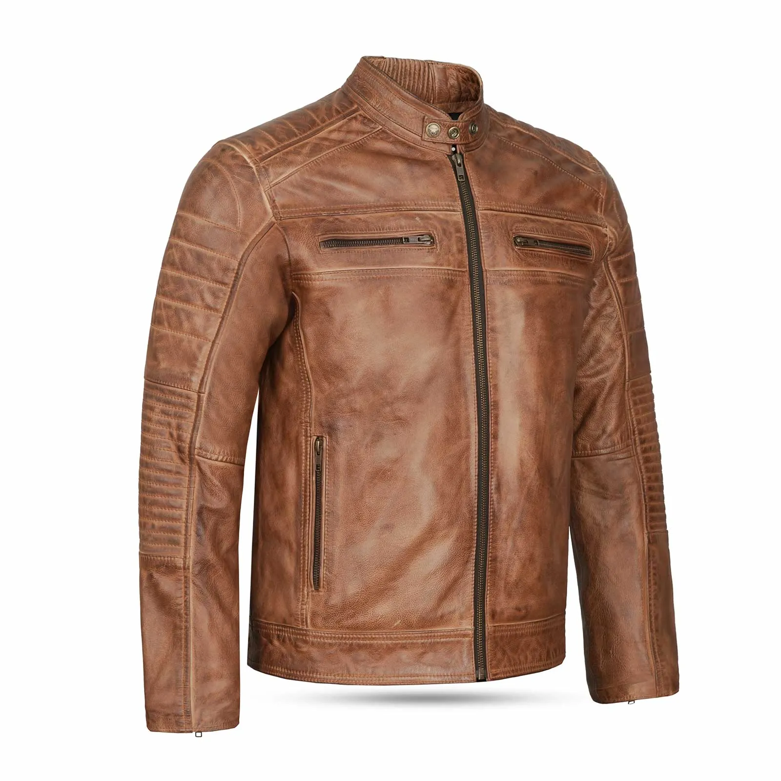 Leatherick Vintage Distressed Tan Brown Leather Jacket