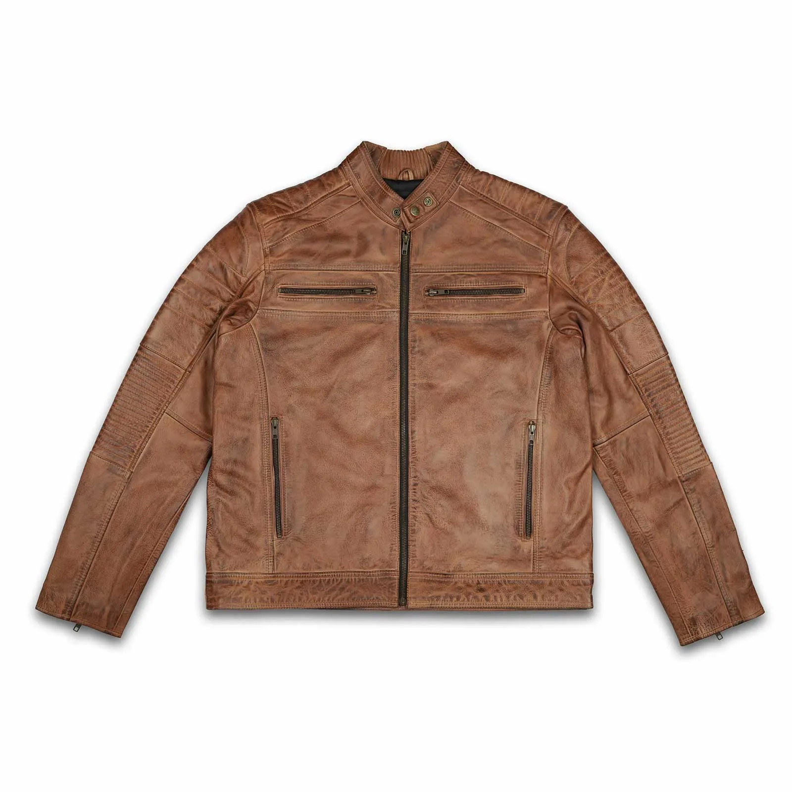 Leatherick Vintage Distressed Tan Brown Leather Jacket