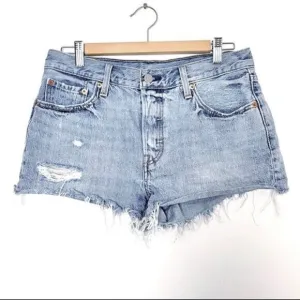 Levi's 501 High rise Distressed Medium Wash Cut Off Shorts Size 29