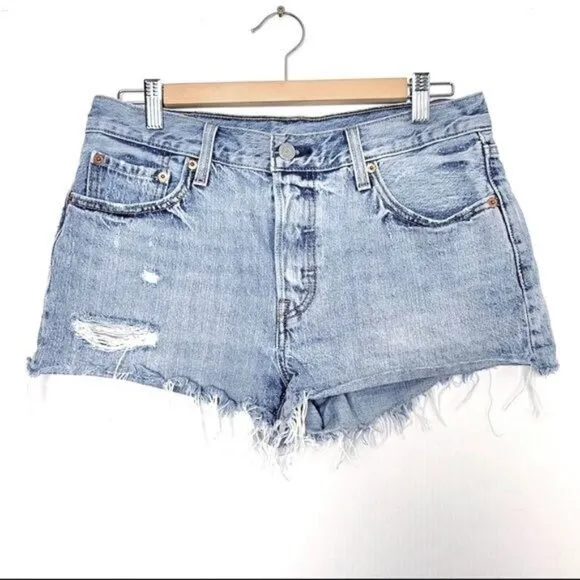 Levi's 501 High rise Distressed Medium Wash Cut Off Shorts Size 29