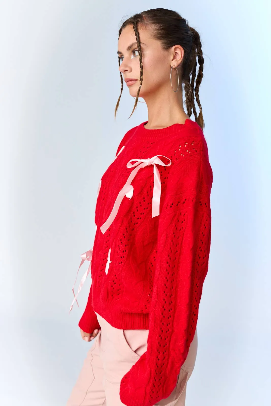 Lia Cable Lace Up Sweater