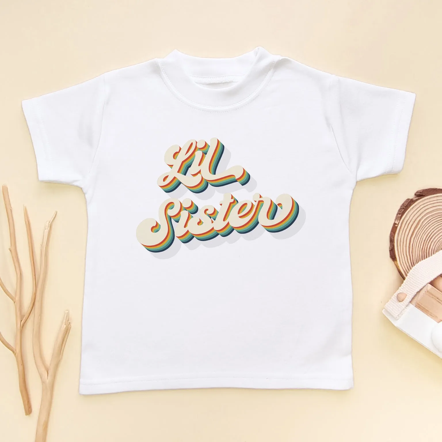 Lil Sister Rainbow Retro Style T Shirt