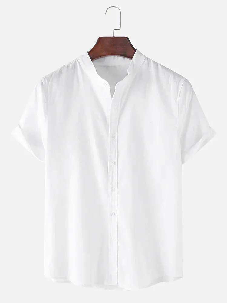 Linen Look Breathable Short Sleeve Basic Shirts