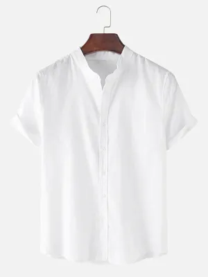 Linen Look Breathable Short Sleeve Basic Shirts