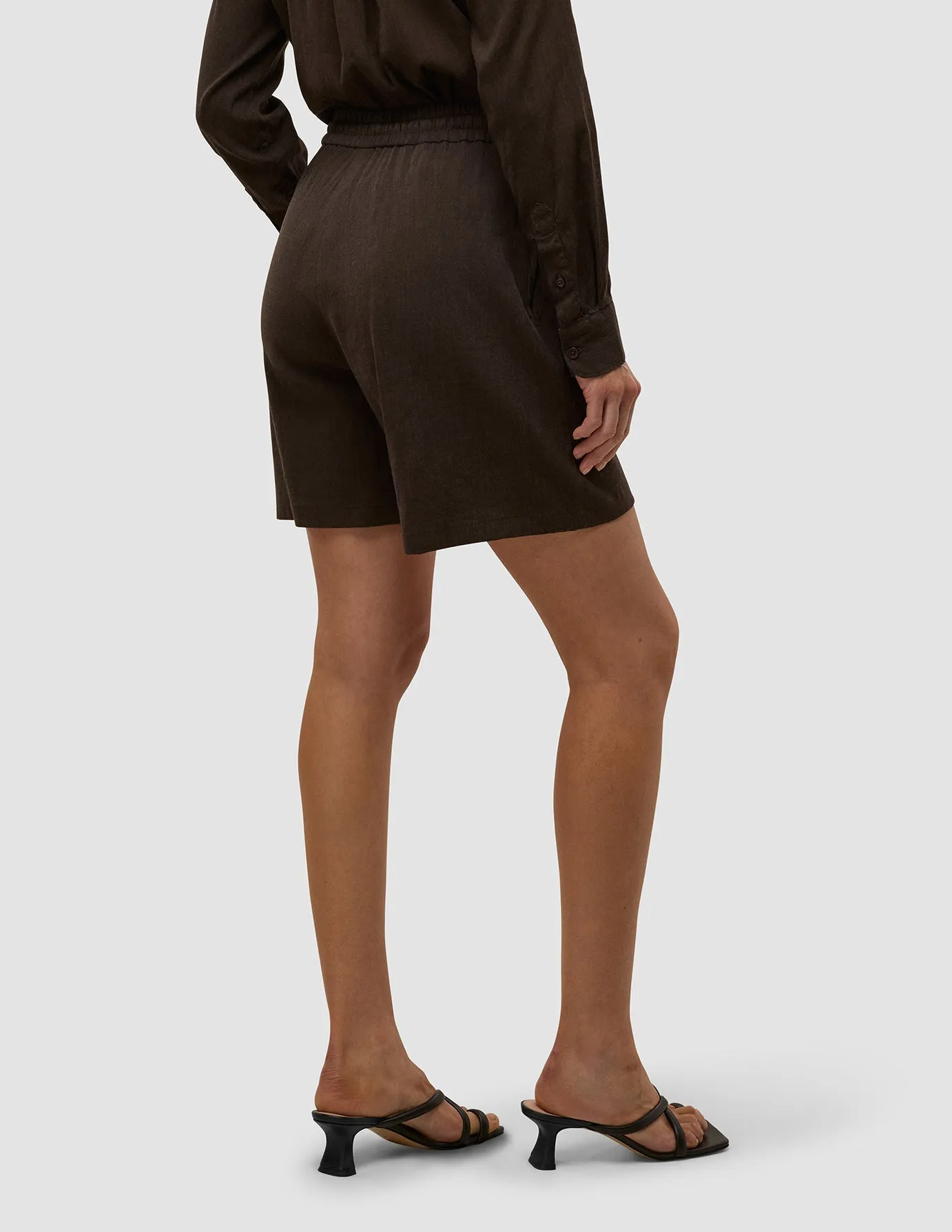 Linen Set Espresso Long Sleeved Shirt & Relaxed Shorts