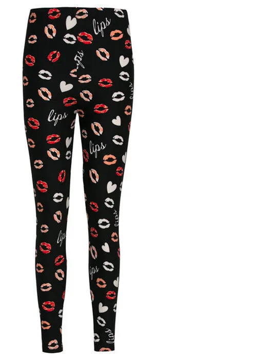 Lip Dot Cartoon Leggings Women With Print leggings soft hot thickness spandex /Cotton Pants Legging stretch female leggins