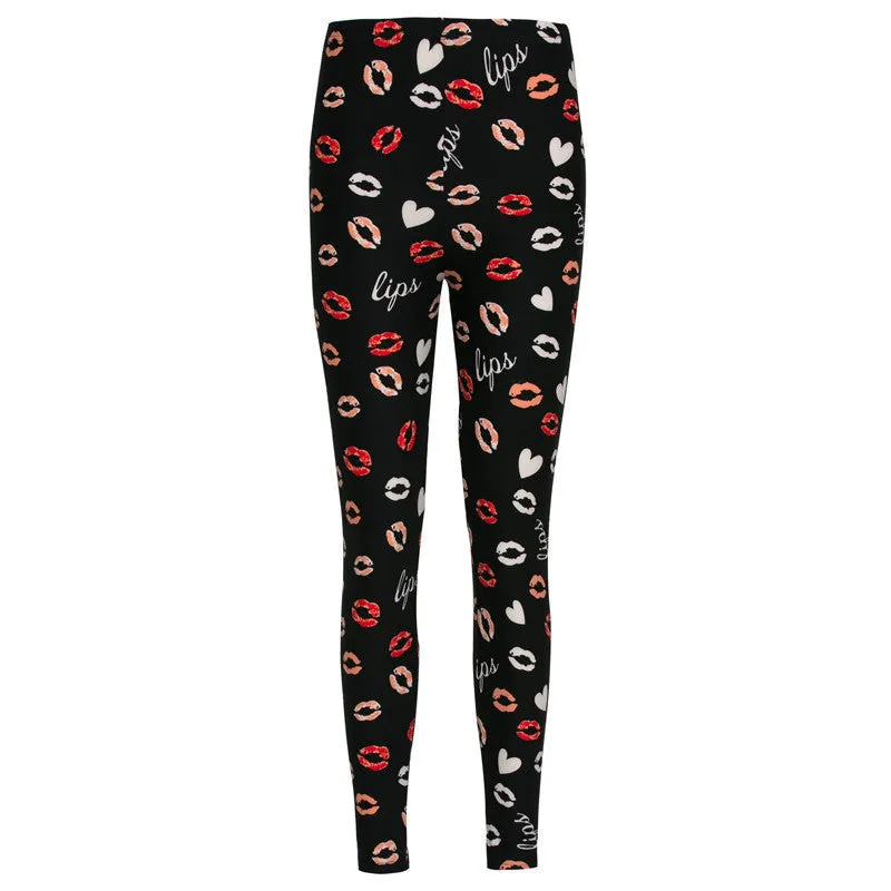 Lip Dot Cartoon Leggings Women With Print leggings soft hot thickness spandex /Cotton Pants Legging stretch female leggins