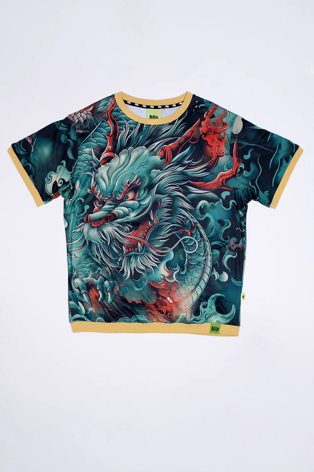 Loose-Fit Graphic Ringer Tee - Mythical Giant & Dragon