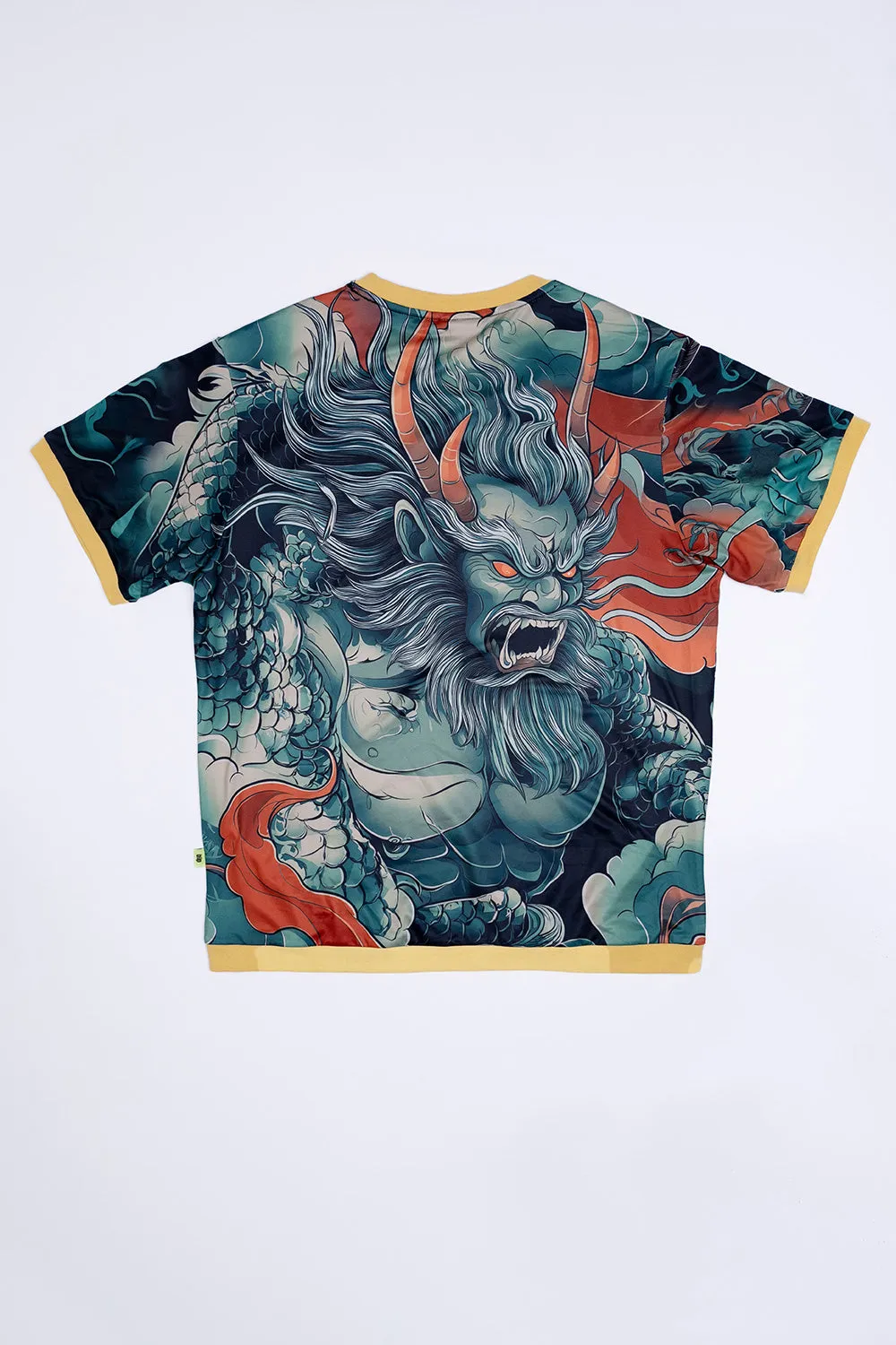 Loose-Fit Graphic Ringer Tee - Mythical Giant & Dragon
