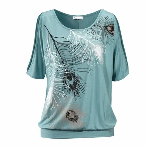 Loose fit Summer Feather Off Shoulder Tee