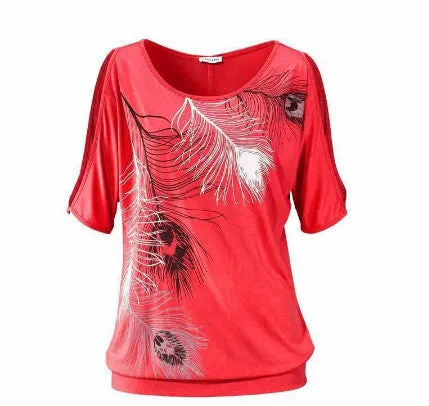 Loose fit Summer Feather Off Shoulder Tee