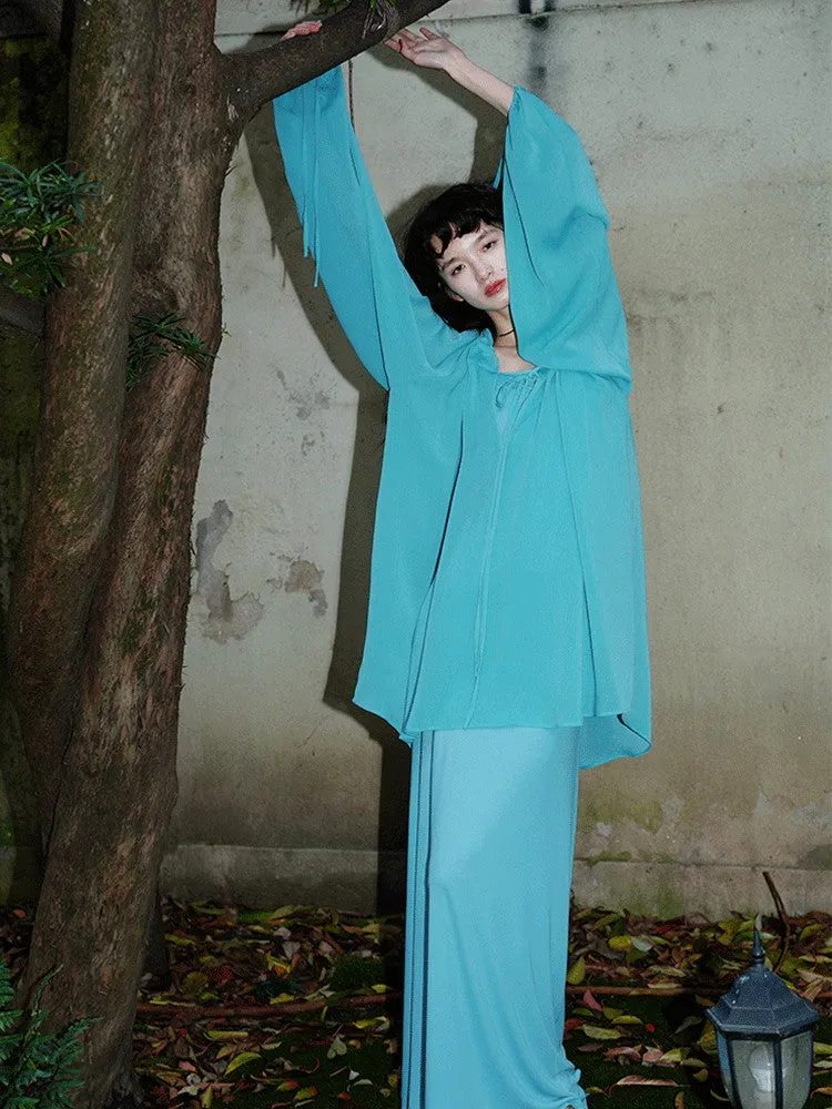 Loose Flare Long-Sleeve Sheer Blouse