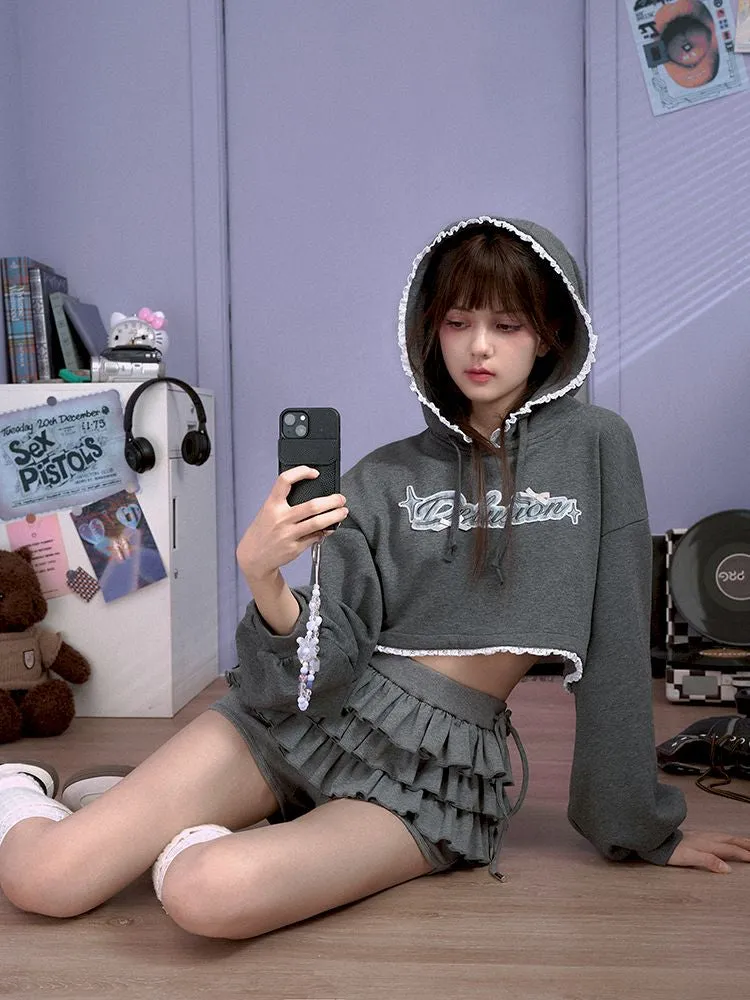 loose gray hooded petite tops
