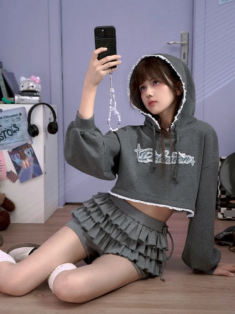 loose gray hooded petite tops