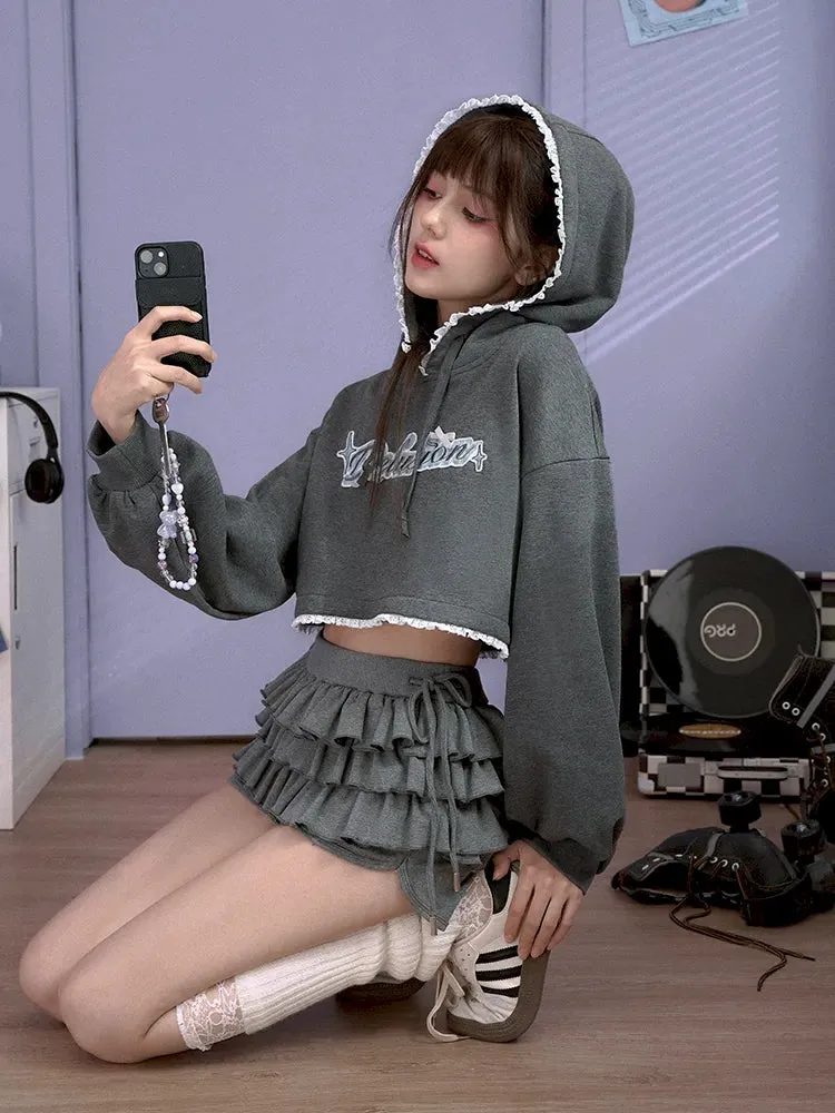 loose gray hooded petite tops