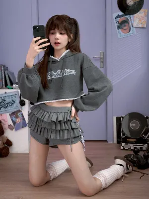 loose gray hooded petite tops